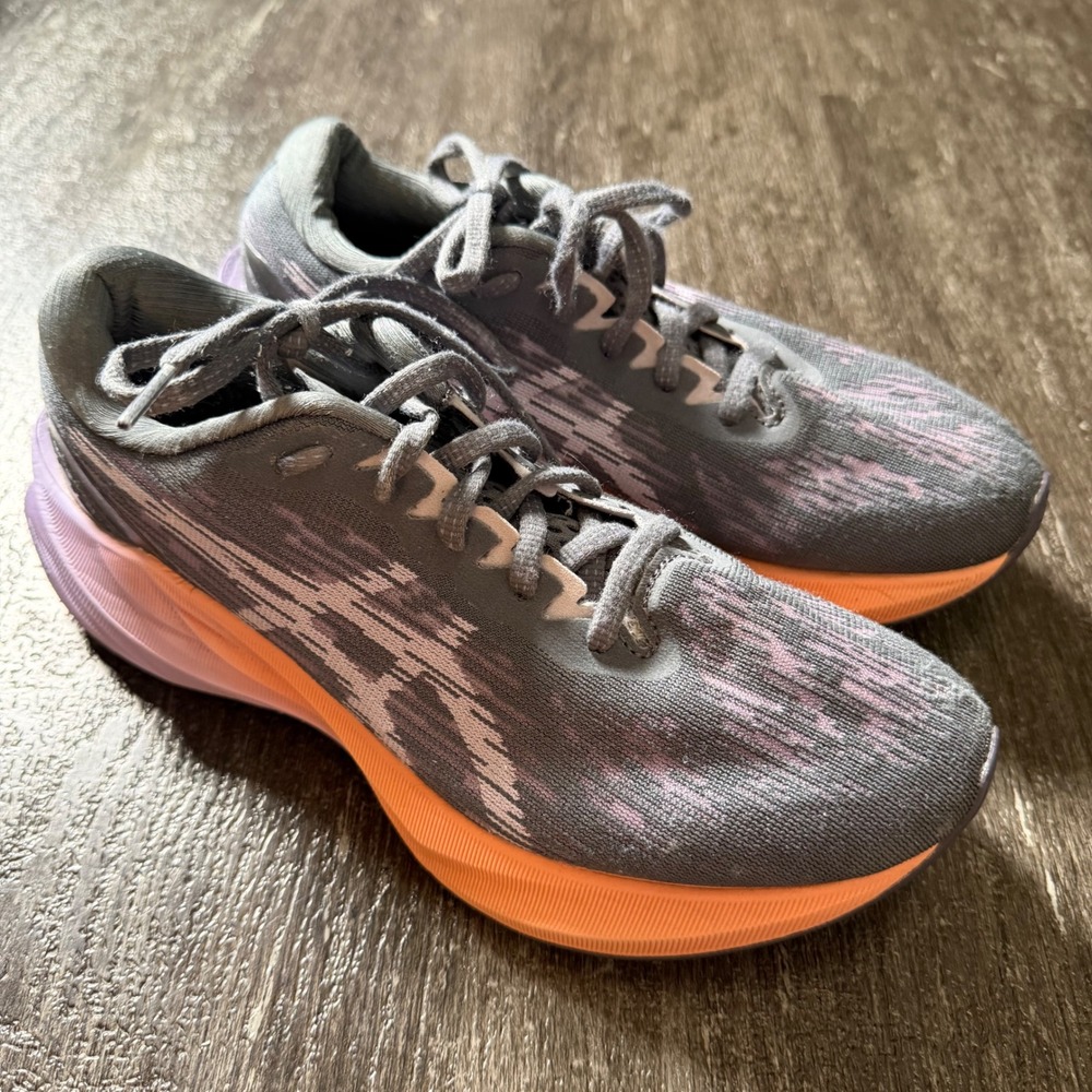 ASICS Novablast 3 Womens 7.5 Grey Orange Running Shoes Blast+ Sneaker